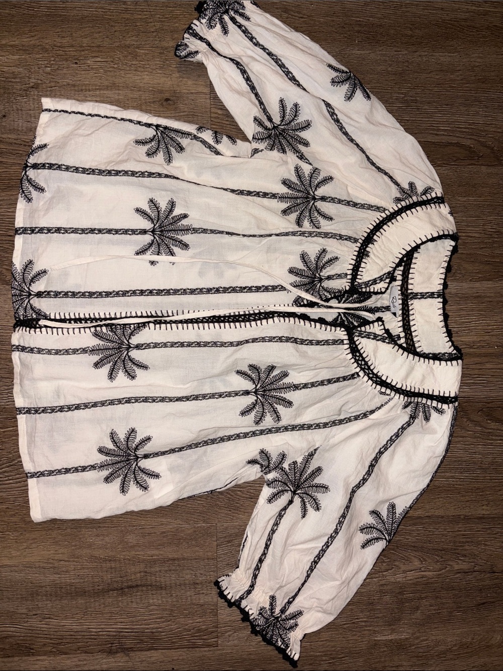 Rails White Peasant Blouse with Black Palm Embroidery